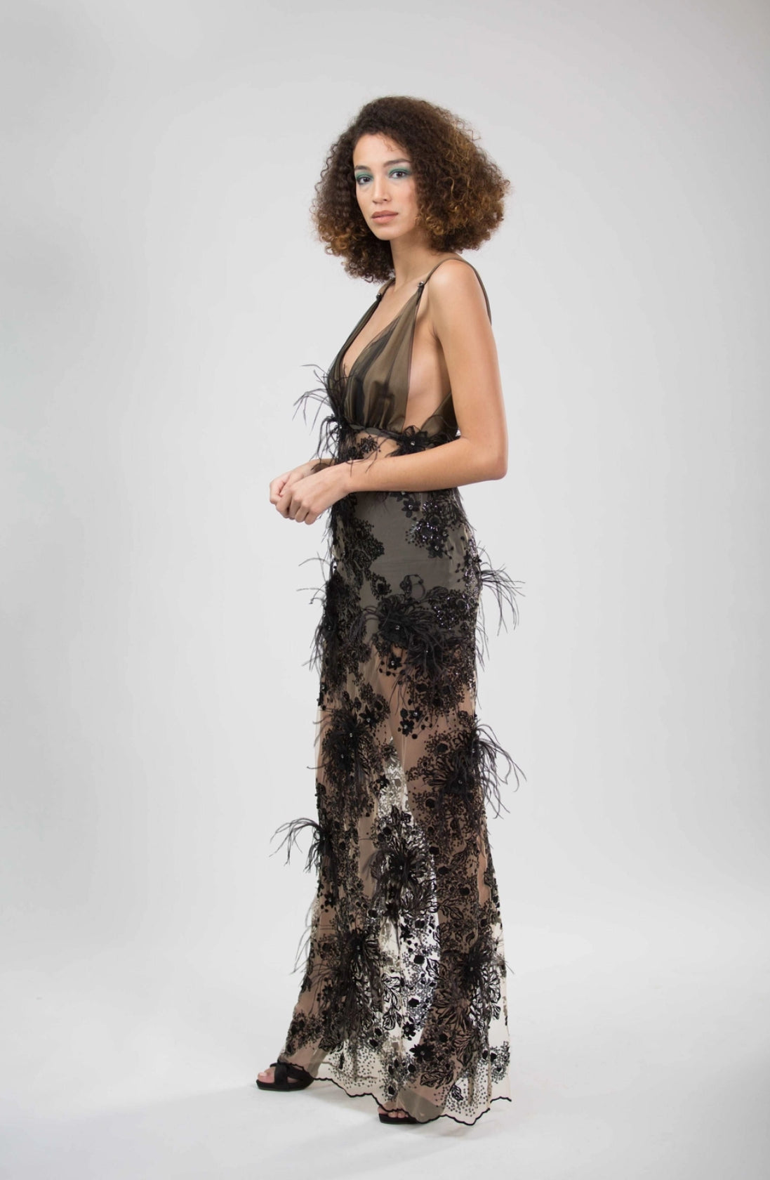 Black Feather Evening Dress