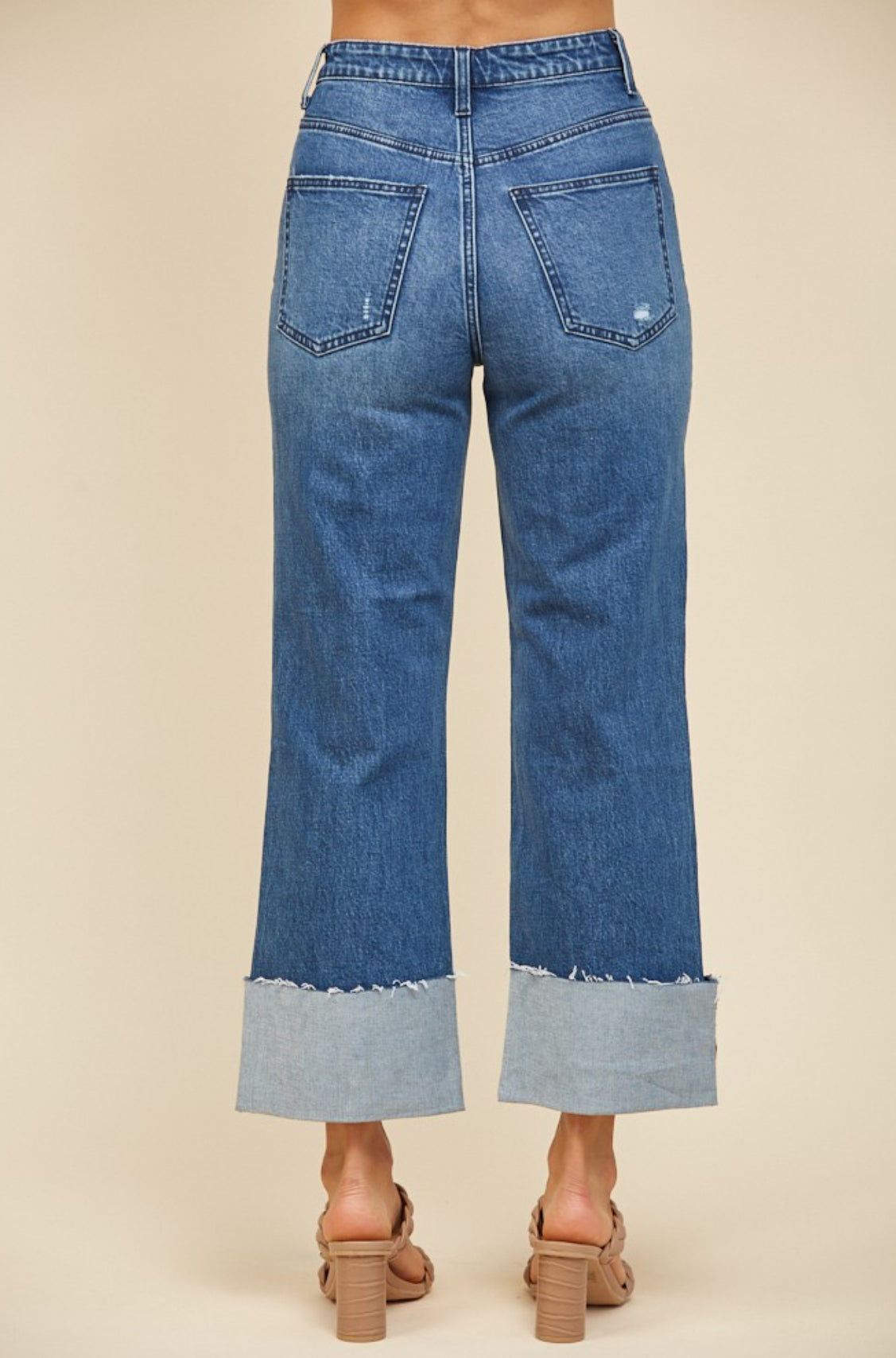 Straight Leg Boyfriend Fit Cuffed Jeans