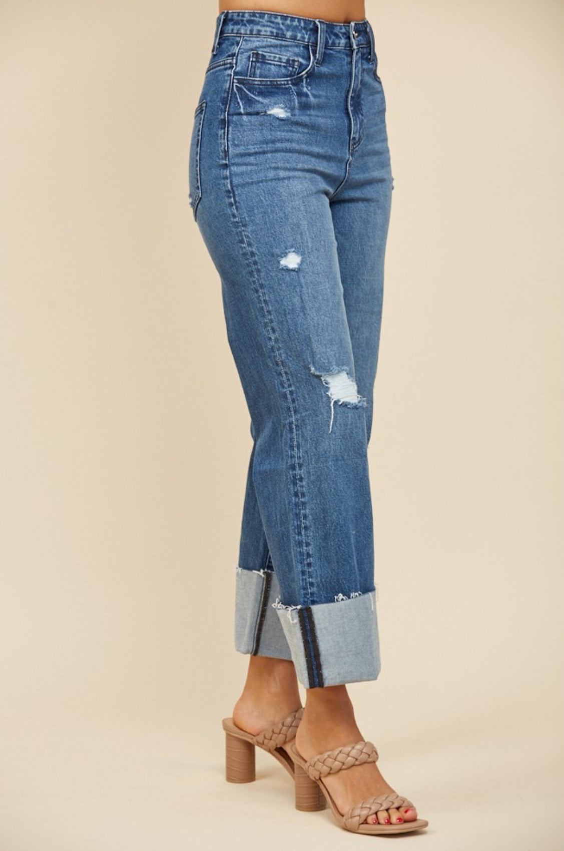 Straight Leg Boyfriend Fit Cuffed Jeans