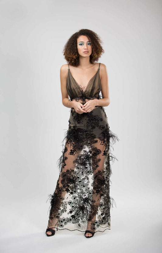 Black Feather Evening Dress