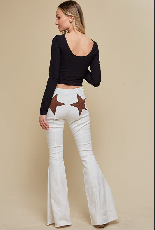 Suede Star Flared Denim Pants