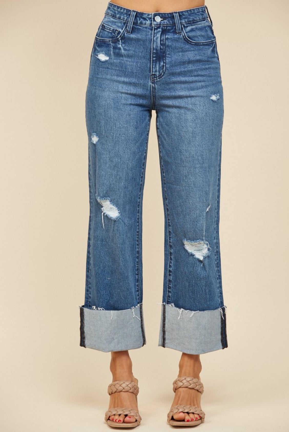 Straight Leg Boyfriend Fit Cuffed Jeans