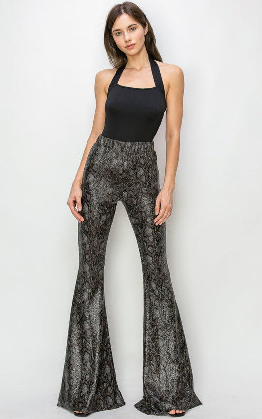 Python Gold Foil Bellbottom Knit Pants Western