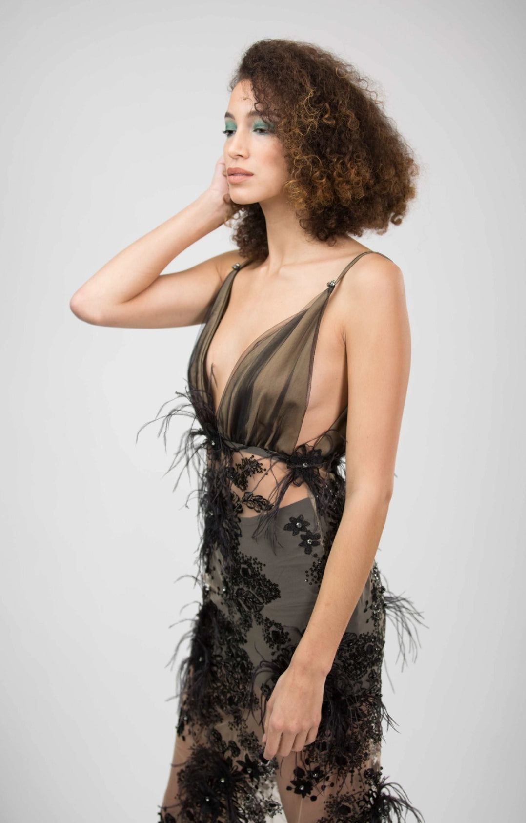 Black Feather Evening Dress