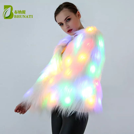 Women Faux Fur LED Light Coat